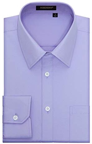 HISDERN Camicia Uomo Maniche Lunghe Camicie Regolare Fit Casual Uomo Camicie Viola Chiaro M