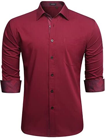 HISDERN Camicie da Uomo Camicie da Uomo Classiche Rosse a Maniche Lunghe Camicie da Uomo con vestibilità Regolare Camicia da Sposa con Tasche 4XL