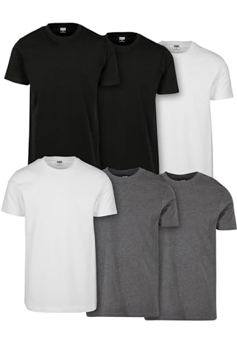 Urban Classics Basic Maglietta da uomo, confezione da 6, Nero/Nero/Bianco/Bianco/Antracite/Carbone, 5XL