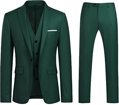 Allthemen Abito da Uomo 3 Pezzi Slim Fit Completo Formale da Matrimonio Un Bottone Giacca Gilet Pantaloni Verde M