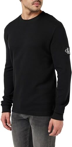 Calvin Klein Maglietta Maniche Lunghe Uomo Badge Waffle LS Tee Basic, Nero (Ck Black), XS