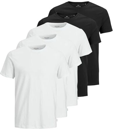 Jack & Jones Maglietta da Uomo con Scollo Rotondo in Tinta Unita, Confezione da 5 (3 x Bianco, 2 x Nero), M