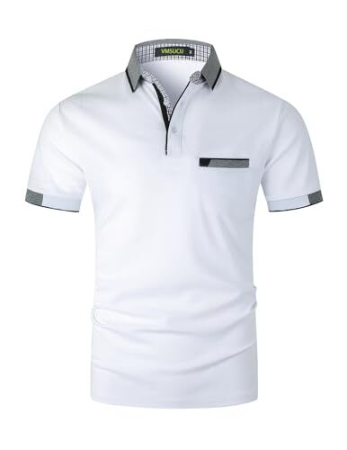 VMSUCIJ Polo Elegante Uomo Manica Corta in Cotone Camicia con Tasca Sportiva Slim T-Shirt,24 Bianco,M