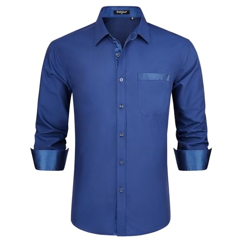 Enlision Camicia Blu Navy Uomo Elegante Manica Lunga Regular Fit Camicia Matrimonio Casual Camicie Classiche da Cerimonia Business con Tasca S