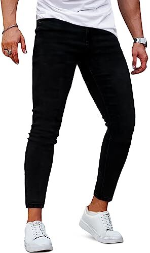 GINGTTO Jeans Skinny Uomo Pantaloni Stretch Slim Fit Denim Elastico Casual Moda Nero 32