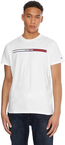 Tommy Jeans T-shirt Maniche Corte Uomo Essential Flag Tee Scollo Rotondo, Bianco (White), XS