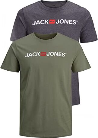 Jack & Jones Male T-Shirt da Uomo, Confezione da, Confezione da 2 (1 x Dusty Olive, 1 x Dark Grey Melange), XXXL