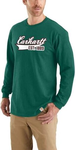 Carhartt Relaxed Fit Heavyweight Long-sleeve Script Graphic T-shirt, Maglietta, Uomo, North Woods Heather, L