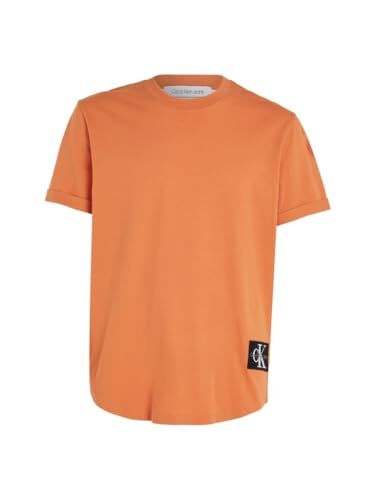 Calvin Klein T-shirt Maniche Corte Uomo Badge Turn Up Sleeve Scollo Rotondo, Arancione (Burnt Clay), M