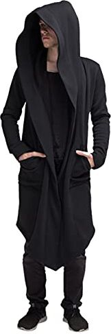 Generic Stile Scuro Uomo Tinta Unita Cardigan Lungo Felpa con Cappuccio Cappotto Uomo Felpa Felpa con Cappuccio (Nero, XXL)