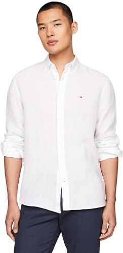 Tommy Hilfiger Camicia Uomo Camicia in Lino, Bianco (Optic White), XL