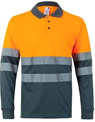 Velilla 175; Polo Bicolore Manica Lunga; Colore Grigio e Arancione Fluoro, Taglia S