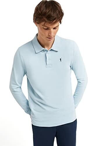 Polo Club Polo Elegante Uomo Manica Lunga Azzurro Cielo Ricamo con Logo 100% Cotone -