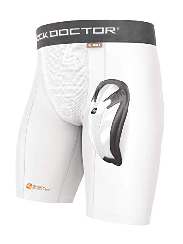 Shock Doctor , pantaloncini da uomo con protezione profonda di compressione e bioflex cup, Uomo, 221-02-35, bianco, XL