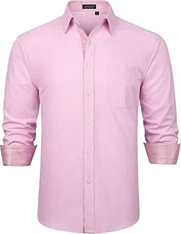 Enlision Camicie Formale da Uomo Manica Lunga Rosa Camicia Casual Classiche Abbottonato Contrasto Cotone Camicie Facile Stiro Nozze Party 4XL