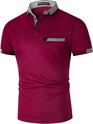 GHYUGR Elegante Polo da Uomo Manica Corta T Shirt Cotone Cucitura Classica Maglietta Commerciale Camicia per L'Ufficio,Rosso,XL