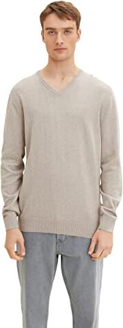 TOM TAILOR Maglione Basic con Scollo a V, Uomo, Marrone (Bright Corn Melange 31324), XXS