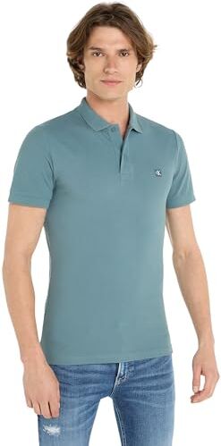 Calvin Klein CK Embro Badge Slim Polo  Maniche Corte, Blu (Goblin Blue), L Uomo