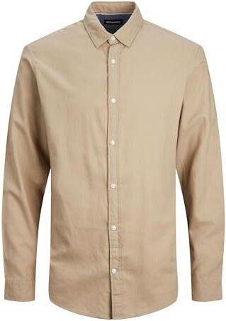 Jack & Jones Jjegingham Twill Shirt L/S Noos Camicia, Beige (Crockery/Beige), XXL Uomo