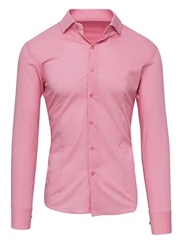 Evoga Camicia Uomo Slim Fit Elegante Casual Elasticizzata Aderente Formale in Cotone Stretch (XS, Rosa Cipria)