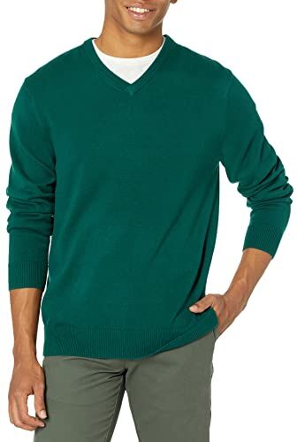 Amazon Essentials Maglione con Scollo a V (Disponibile in Taglie Extra Forti) Uomo, Verde Scuro, XS