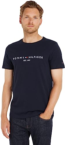 Tommy Hilfiger T-shirt Maniche Corte Uomo Core Tommy Logo Scollo Rotondo, Blu (Sky Captain), M