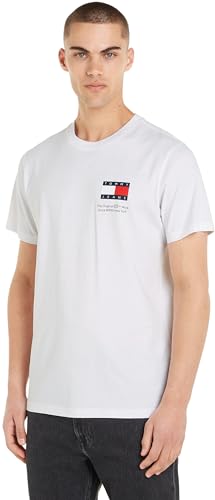 Tommy Hilfiger T-shirt Maniche Corte Uomo Essential Flag Tee Slim Fit, Bianco (White), XL