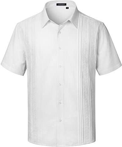 HISDERN Camicia Bianca da Uomo Maniche Corte Estiva Camicie Casual Spiaggia Vacanza Moda Colore Solido Camicia Regular Fit XXL