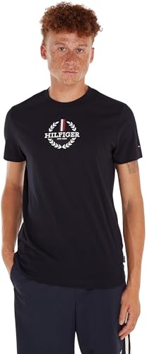 Tommy Hilfiger T-shirt Maniche Corte Uomo Global Stripe Scollo Rotondo, Blu (Desert Sky), XL