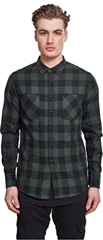 Urban Classics Camicia in Flanella a Maniche Lunghe da Uomo, Camicia Casual Lunga con Bottoni per Uomo, Vestibilità Regolare, Cotone Flanella, Colore: Nero/Verde, Taglia: XS