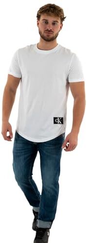 Calvin Klein Badge Turn UP Sleeve J30J323482 Top in Maglia a Maniche Corte, Bianco (Bright White), XXXL Uomo