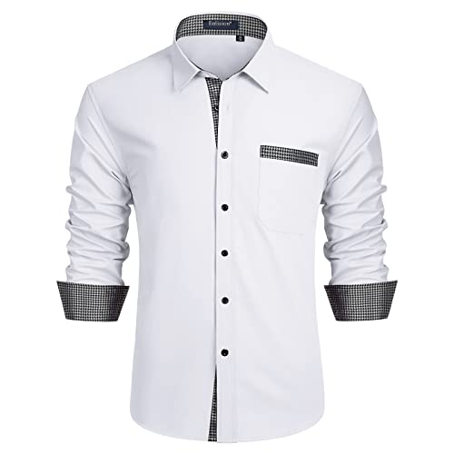 Enlision Camicia Bianco Uomo Elegante Manica Lunga Regular Fit Camicia Matrimonio Casual Camicie Classiche da Cerimonia Business con Tasca XL