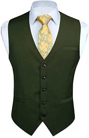 Enlision , Gilet da uomo per feste formali e matrimoni, in cotone, tinta unita Verde militare XS