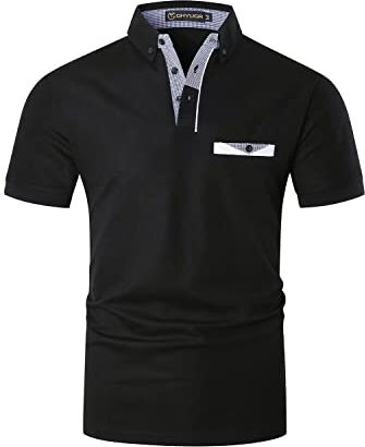 GHYUGR Polo Uomo Manica Corta Chic Cuciture a Quadri Scollatura Cotone Estive Tshirt,B-Nero,L