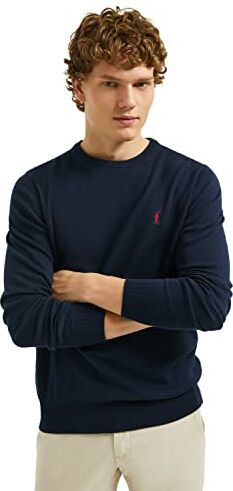 Polo Club Maglione Manica Lunga Uomo Maglioni Blu Scuro Crew Neck Pullover 100% Cotone