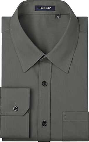 HISDERN Camicia Uomo Maniche Lunghe Camicie Regolare Fit Casual Uomo Camicie Grigio XXL