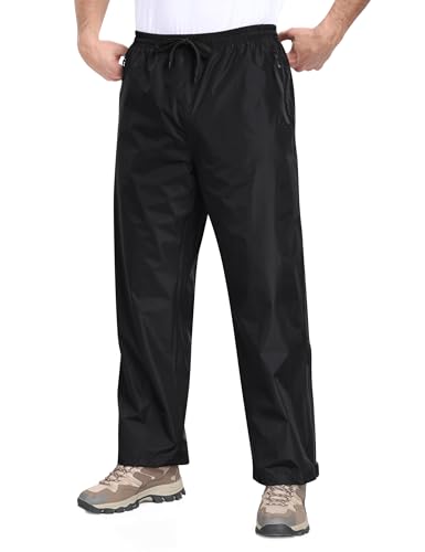 MoFiz Uomo Pantaloni da Pioggia Impermeabili Antivento Leggeri Traspiranti Pantaloni da Escursionismo Moto Pieghevoli con Zip Tasche Nero EU XXL