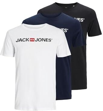 Jack & Jones JJECORP Logo Tee SS Crew Neck 3PK MP T-Shirt, Confezione da 3 (1 Blazer, 1 Bianco, 1 Nero), XL Uomo