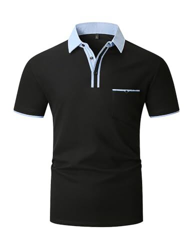 LIUPMWE Polo Uomo Manica Corta Elegante Estiva Polo Casual Golf Business Polo T-Shirt con Tasca Magliette M-3XL,Nero 01,XL