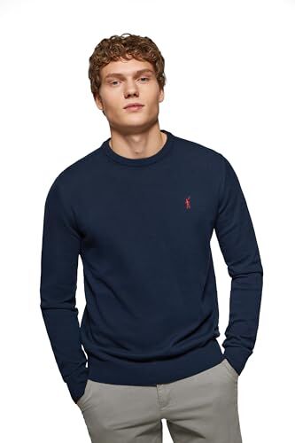 Polo Club Maglione Uomo Basico Blu 100% Cotone Maglioni con Logo Ricamato