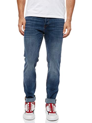 Jack & Jones Uomo Jeans Tim Gamba Dritta Slim Fit Fronte Piatto Tim Original., Colore:Blu Scuro-2, Taglia Pantalone:30W / 32L