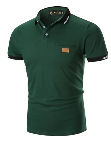 GHYUGR Polo Uomo Manica Corta Scollatura Cuciture a Contrasto Basic Poloshirt Camicie Tennis T-Shirts Tops,Verde 2,L