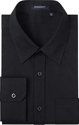 HISDERN Camicia Uomo Maniche Lunghe Camicie Regolare Fit Casual Uomo Camicie Nero XXL