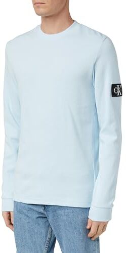 Calvin Klein Badge Waffle LS Tee J30J323485 Top in Maglia a Maniche Lunghe, Blu (Keepsake Blue), XS Uomo