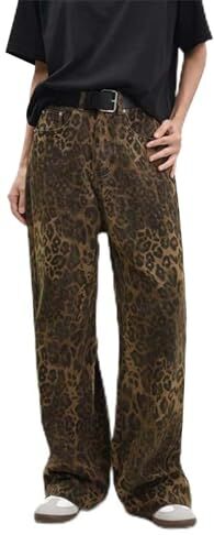 Surttan Jeans con Leopardo Marrone Chiaro da Donna e da Uomo Pantaloni da Donna Oversize a Gamba Larga Pantaloni da Strada Stile Hip Hop Vintage in Cotone Largo Casual Tan Leopard Jeans