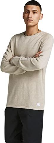 Jack & Jones Maglione Uomo Collo Rotondo Maglia Basica Manica Lunga Cotone JJEHILL., Colore:Beige, Dimensione Maglia:XL