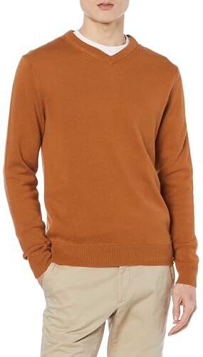 Amazon Essentials Maglione con Scollo a V (Disponibile in Taglie Extra Forti) Uomo, Ruggine, L