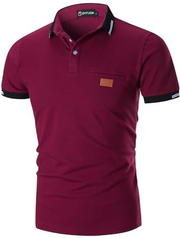 GHYUGR Polo Uomo Manica Corta Scollatura Cuciture a Contrasto Basic Poloshirt Camicie Tennis T-Shirts Tops,Rosso 2,XL