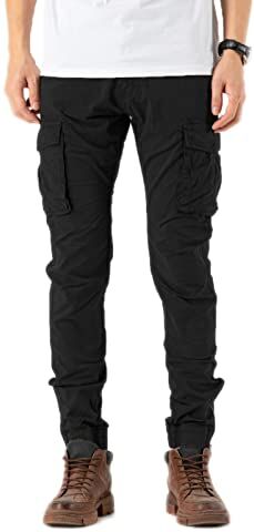 TONY BACKER Pantaloni Uomo Cargo Leggero in Cotone Multitasche Casual di Tela Stretch Materiale con Tasche Laterali 7833 (36, NERO-10)