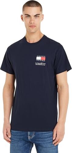 Tommy Hilfiger T-shirt Maniche Corte Uomo Essential Flag Tee Slim Fit, Blu (Dark Night Navy), XL